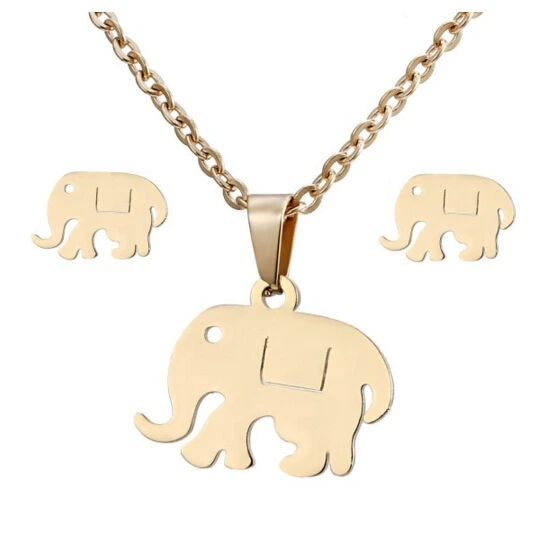 elephant Rinhoo набор из ожерелья и сережек с подвеской в виде лошади, стрекозы, слона, Женский комплект ювелирных изделий из нержавеющей стали золотого цвета - Окраска металла: elephant
