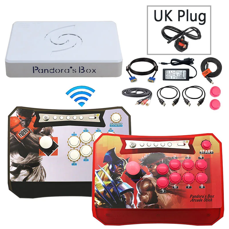2P red SF UK plug Ящик Пандоры 6 1300 в 1 беспроводный игровой контроллер Поддержка fba mame ps1 аркадная игра аркада джойстик борьба игровой контроллер комплект 3d - Цвет: 2P red SF UK plug