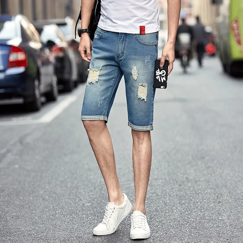 2017 Летний Новый Мода Проблемные Рваные Джинсы Шорты Мужчин Короткие джинсы С