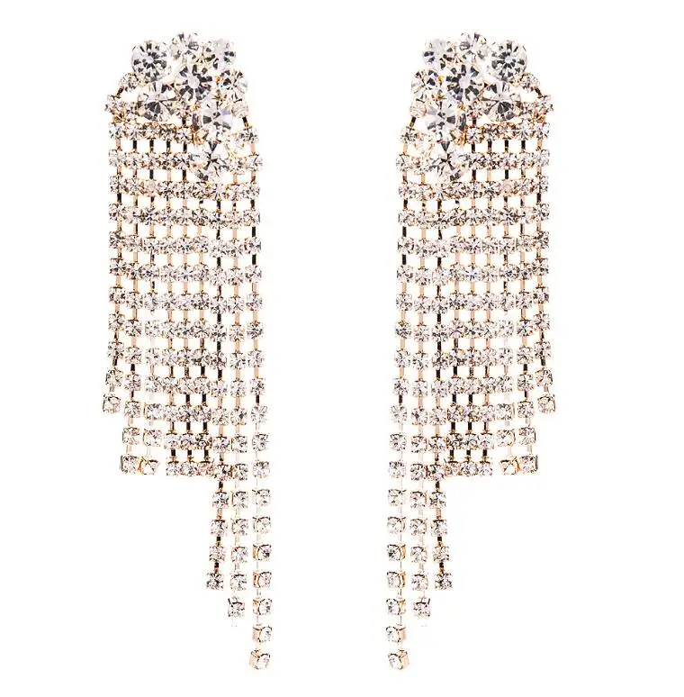 Gold KMVEXO New Fashion Crystal Drop Dangle Earrings For Women Charm Luxury Wedding Statement Jewelry Long Earrings Wholesale - Окраска металла: Gold