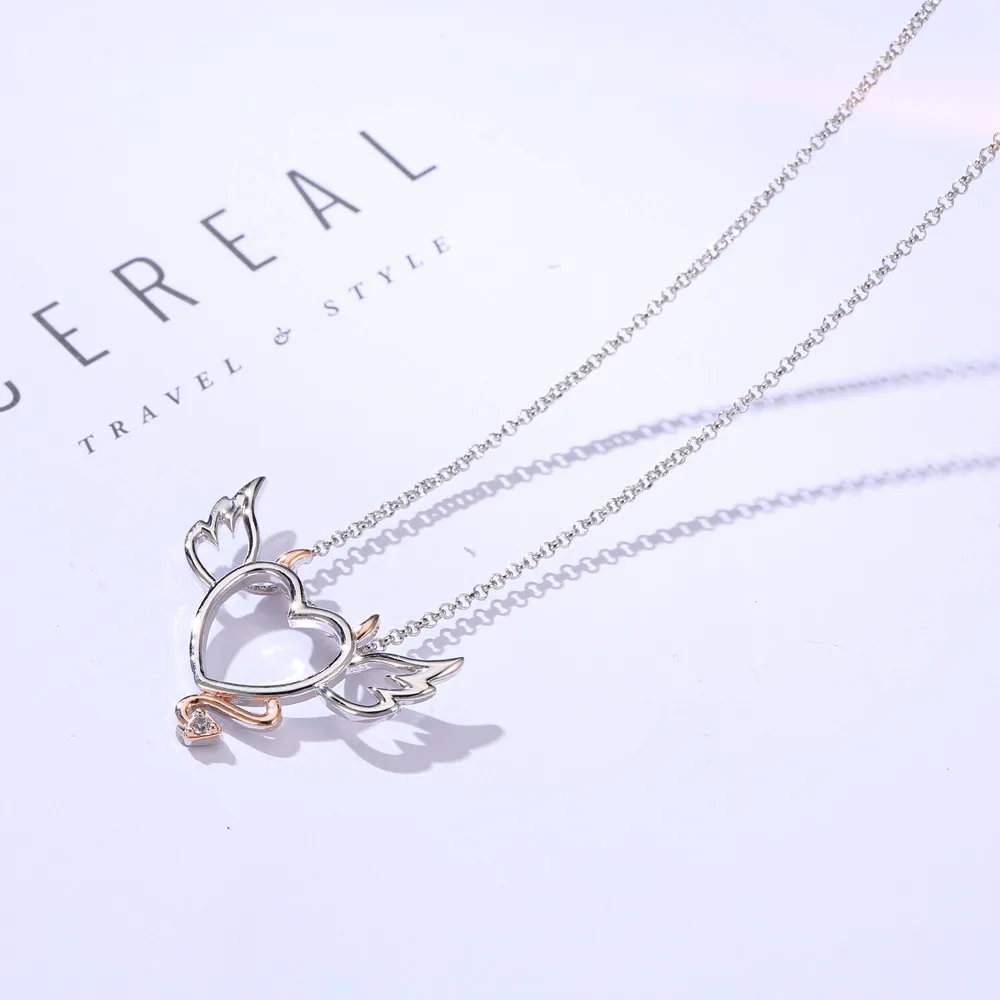 Очаровательные кулоны сердца с крыльями и хвостами, покрытые розовым золотом, на ожерельях для девушек и женщин, украшение в виде высказывания любви "Маленький дьявол".