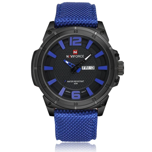 B BE NAVIFORCE Mens Watches Top Brand Luxury Men Fashion Business Quartz Watch Male Nylon Strap Wristwatch with Date and Week Display - Color: B BE