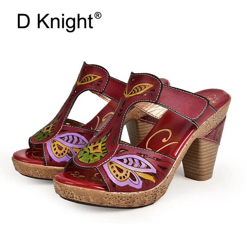 D Knight/женские шлепанцы из натуральной кожи в богемном стиле Винтажные летние