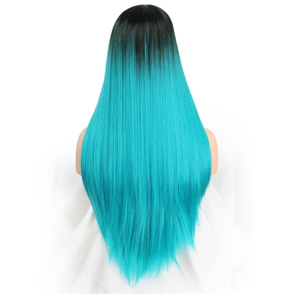 Зеленый Doris beauty Ombre длинный прямой черный бирюзовый зеленый парик для женщин со средней частью Синтетический Косплей Термостойкое волокно - Цвет: Зеленый