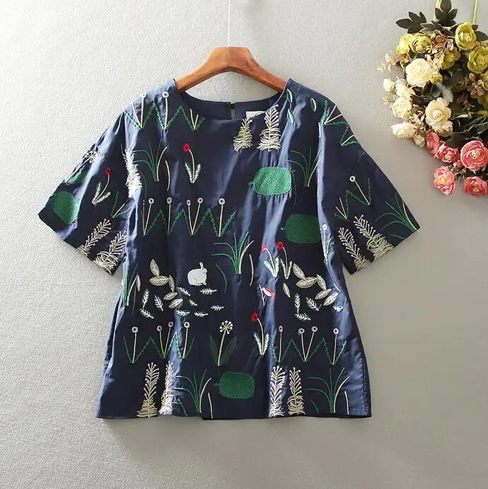 Women's Spring summer embroidery cotton Shirt Female Vintage National Loose Casual Shirt Blouse TB1344