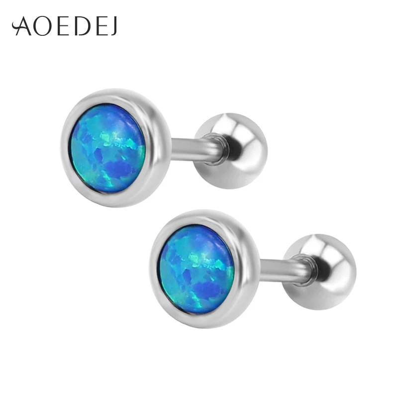 Blue AOEDEJ 6-8 мм Синий огненный опал серьги из нержавеющей стали круглые маленькие серьги-гвоздики для женщин девочек Детские Oorbellen voor vrouwen - Окраска металла: Blue
