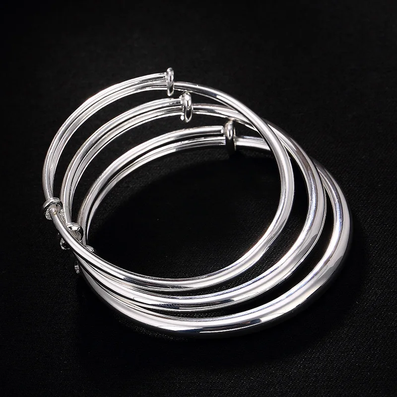 

S999, pure silver, antique, plain, smooth push and pull bracelet, ladies' solid Open Silver Silver Princess bracelet.