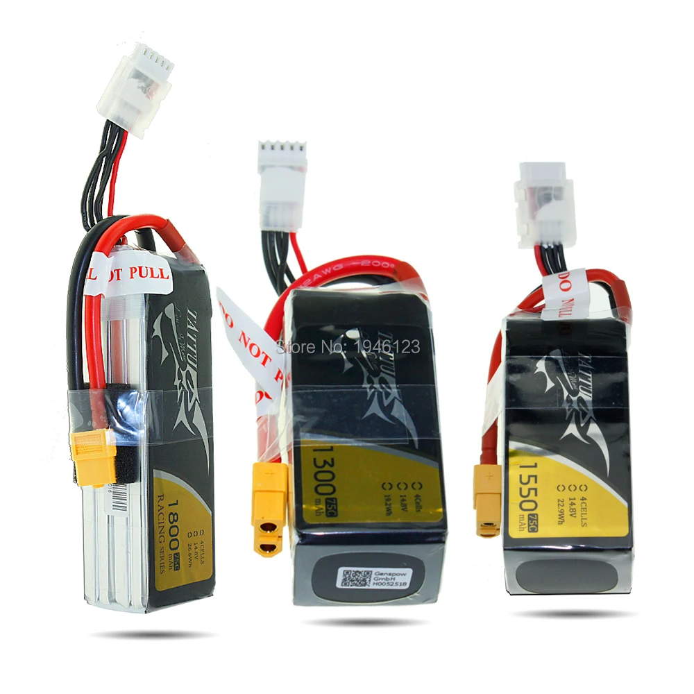 Tattu 4S 75C 14 8 V 1300mAh 1550mAh 1800mAh Lipo Racing Battery с разъемом XT60 для FPV квадрокоптера дрона