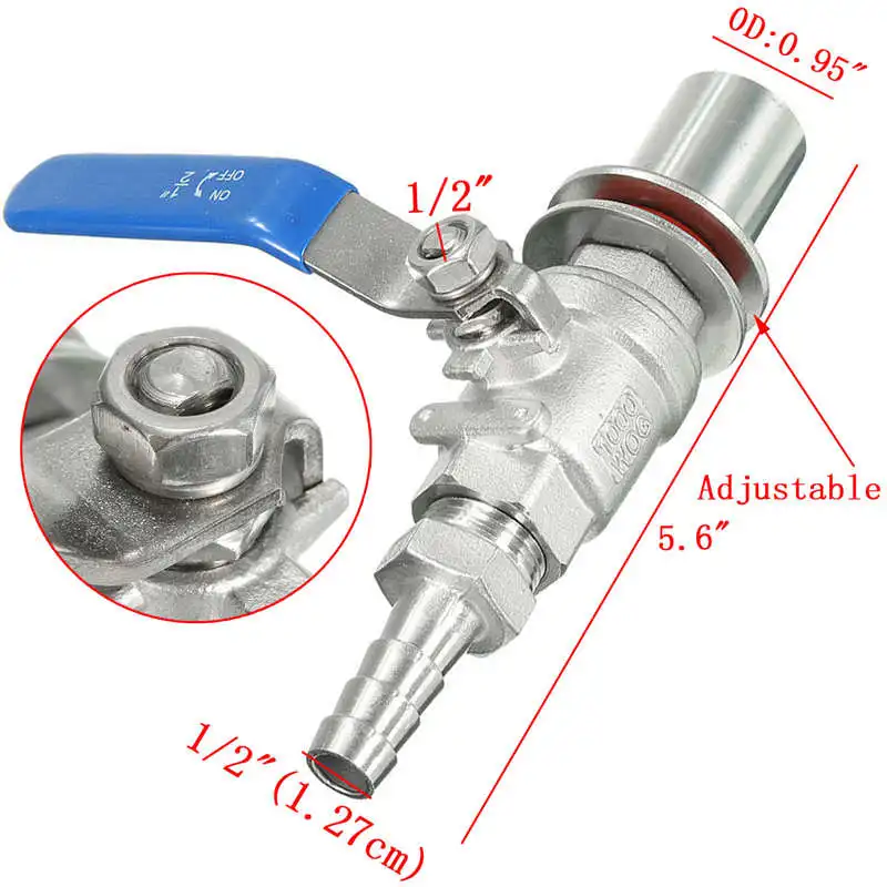 Компактный шариковый клапан 1/2 "из нержавеющей стали без швов Барб Homebrew пивной