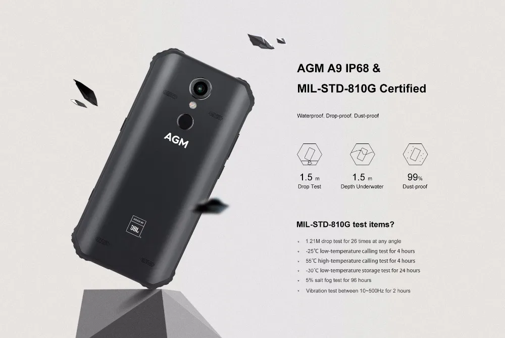 Прочный телефон AGM A9 JBL Co-Branding 5,9" 4 ГБ ОЗУ Android 8,1 5400 мАч IP68 водонепроницаемый мобильный телефон Quad-Box колонки NFC