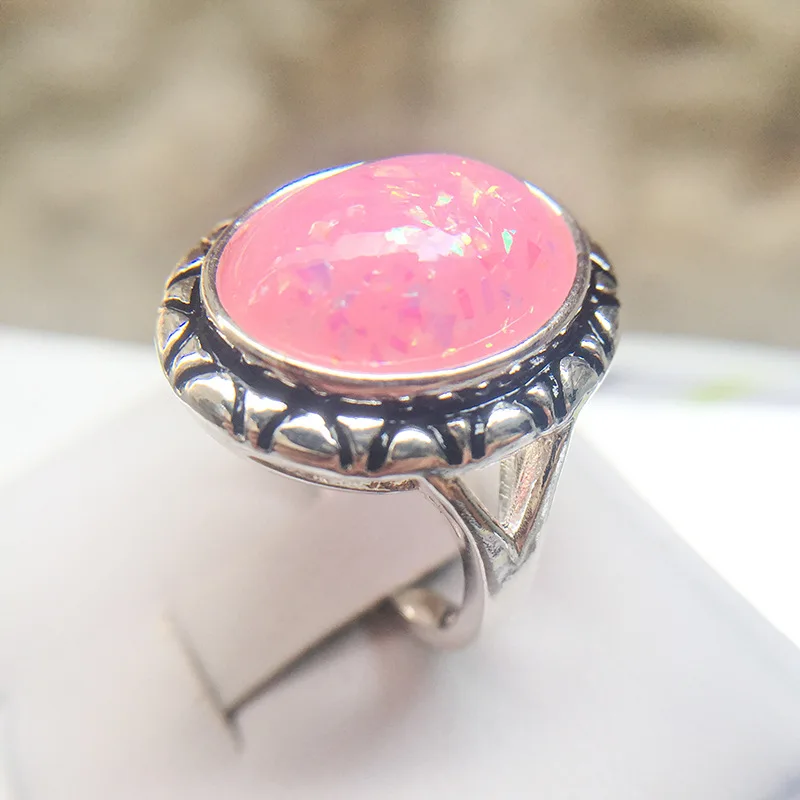 Boho старинные антикварные серебристый цвет опал кольца для женщин с узором
