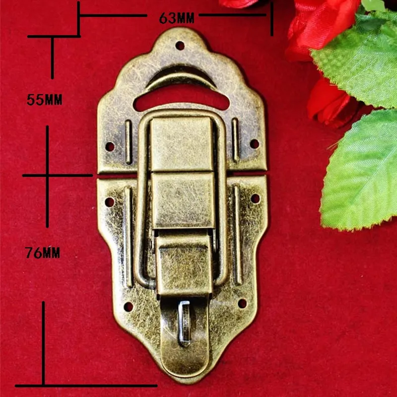 

1PC Antique Iron Jewelry Box Padlock Hasp Locked Wooden Wine Gift Box Handbag Buckle Hardware Accessories,Bronze Tone,63*131mm