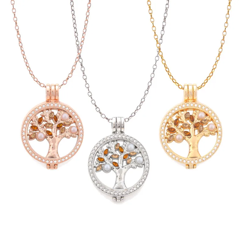 Милое Дерево жизни мой Монета диск кулон ожерелье с держатель кристаллами для