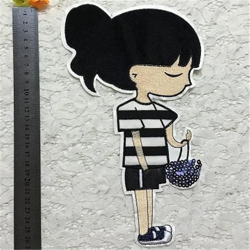 Вышитые патчи для одежды 26 см сумка значок девушки аппликация пу заплатка DIY