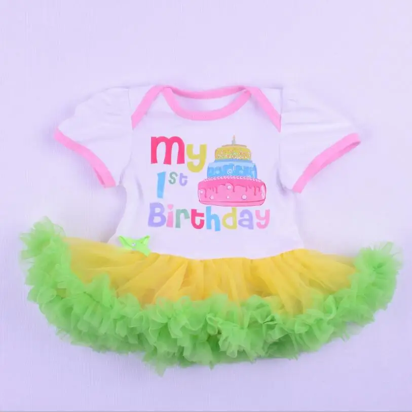 Белое желтое зеленое платье-пачка для маленьких девочек на 1-2 дня рождения