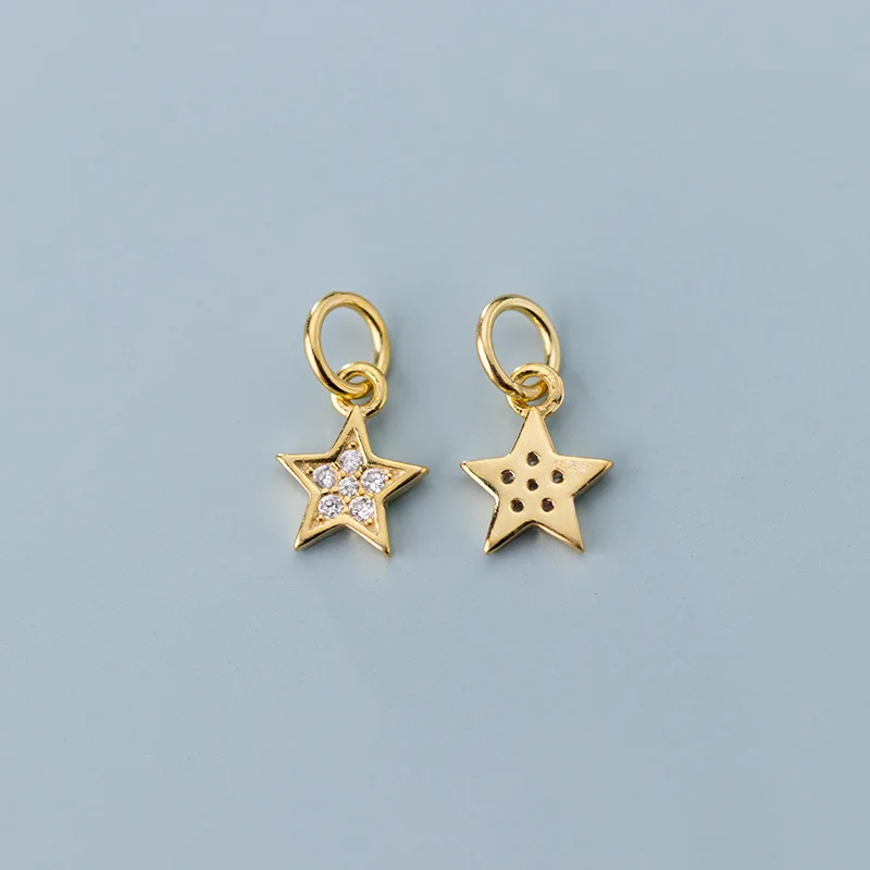 925 Sterling Silver AAA CZ Zircon Paved Decoration Star Charms Gold/Rose Gold S925 Silver Dangle Pendants DIY Jewelry Making - Окраска металла: gold 1pcs