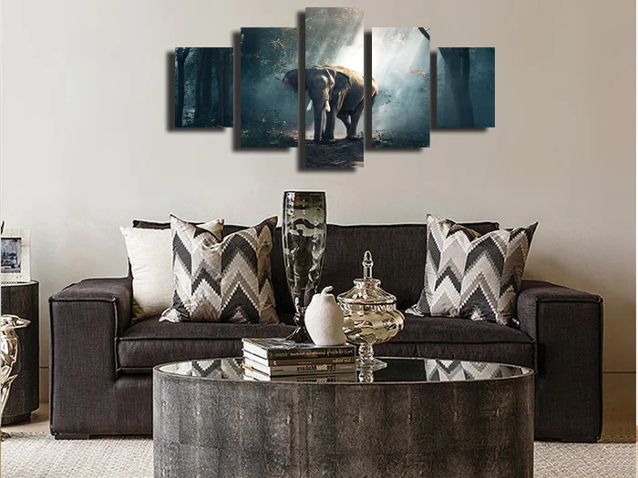 

CLSTROSE 5 Panels Forest Elephant Canvas Painting Modular Pictures Wall Art Home Decor Painting On The Wall For Living Room