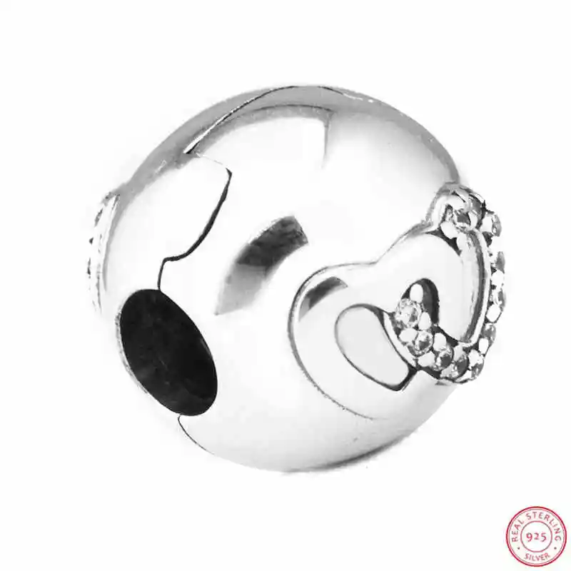 Бусины зажимы в форме сердца с прозрачным фианитом подходят для PANDORA Charms серебро