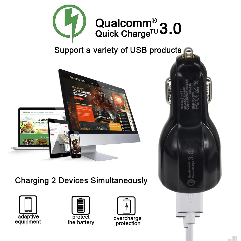 Автомобильное зарядное устройство Quick Charge 3 0 портативное 5 в 1 А быстрая зарядка GPS