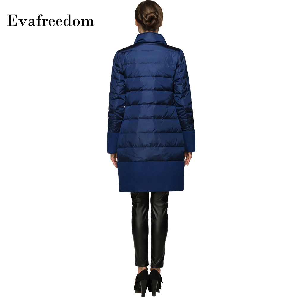 Европейские женские зимние однотонные синие шерстяные Лоскутные Длинные парки