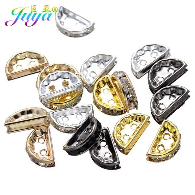 

Wholesale 50pcs Cz Rhinestones Spacer Beads Gold/Black Small Semicircle Jewelry Beads For Beadwork Beading Jewelry Making