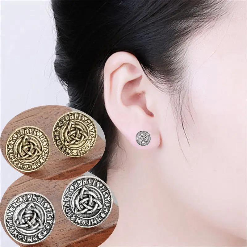 QIAMNI Nodic Viking серьги Амулеты круглые trinitar Trinity Triquetra узел очаровательные гвоздики