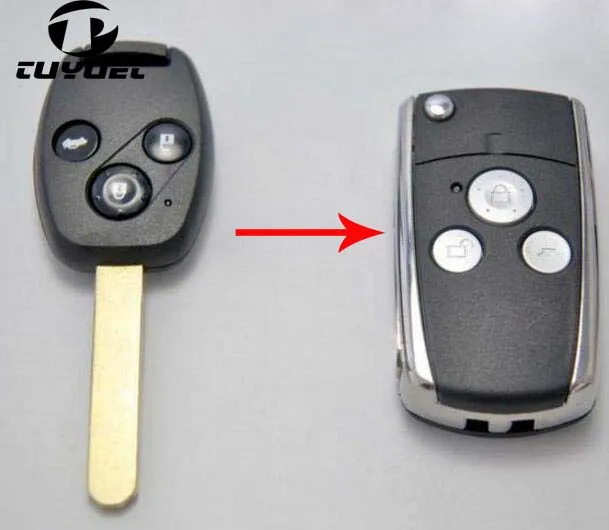 

3 Button Modified Flip Remote Key Shell for Honda CRV Fit Accord Pilot civic Replacement Folding Key Shell Cases Keyless Fob