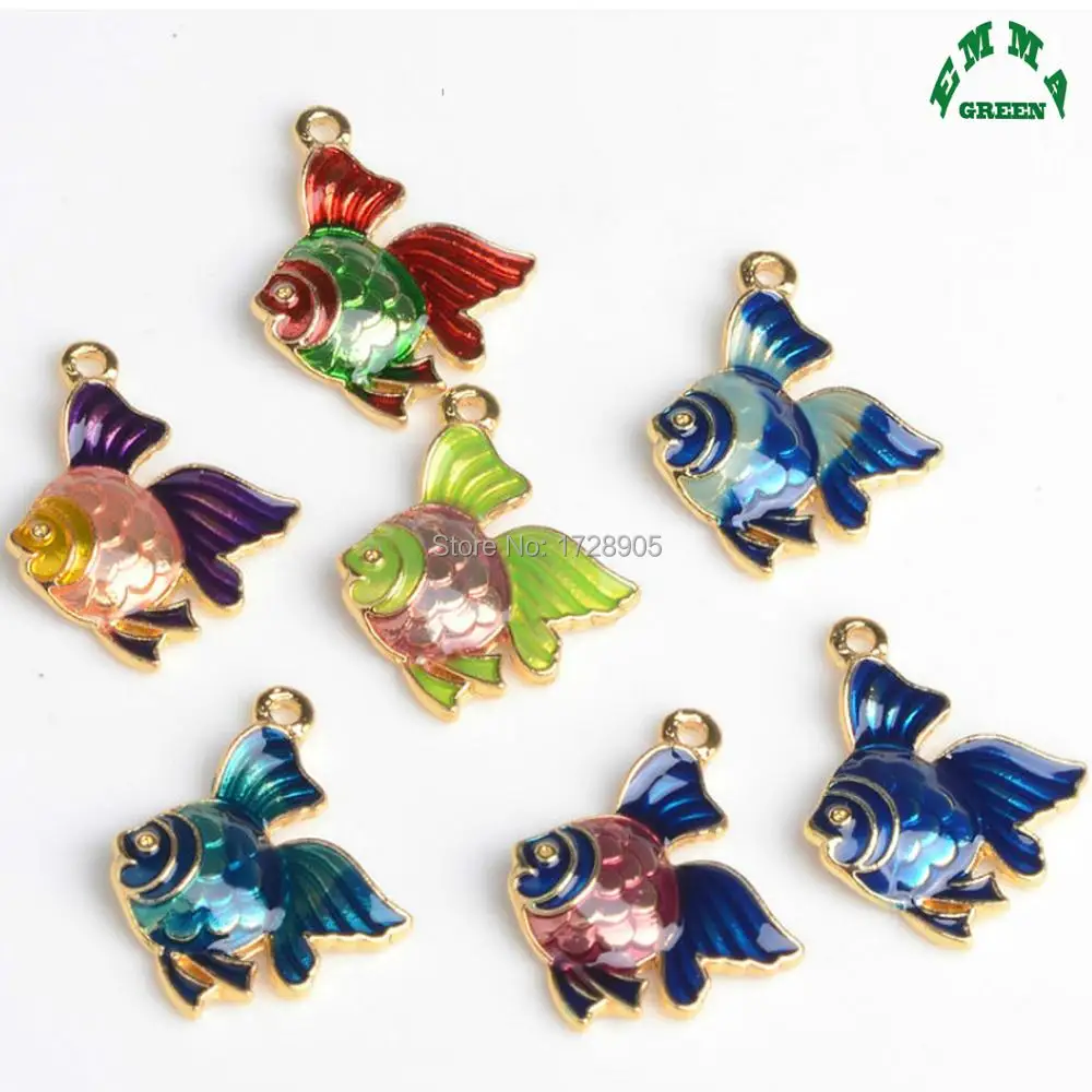

Charms Pendant Enamel Goldfish Fish 23 mm 10 Pcs Luxury Wedding Jewelry Finding Gold Color Animal Charm
