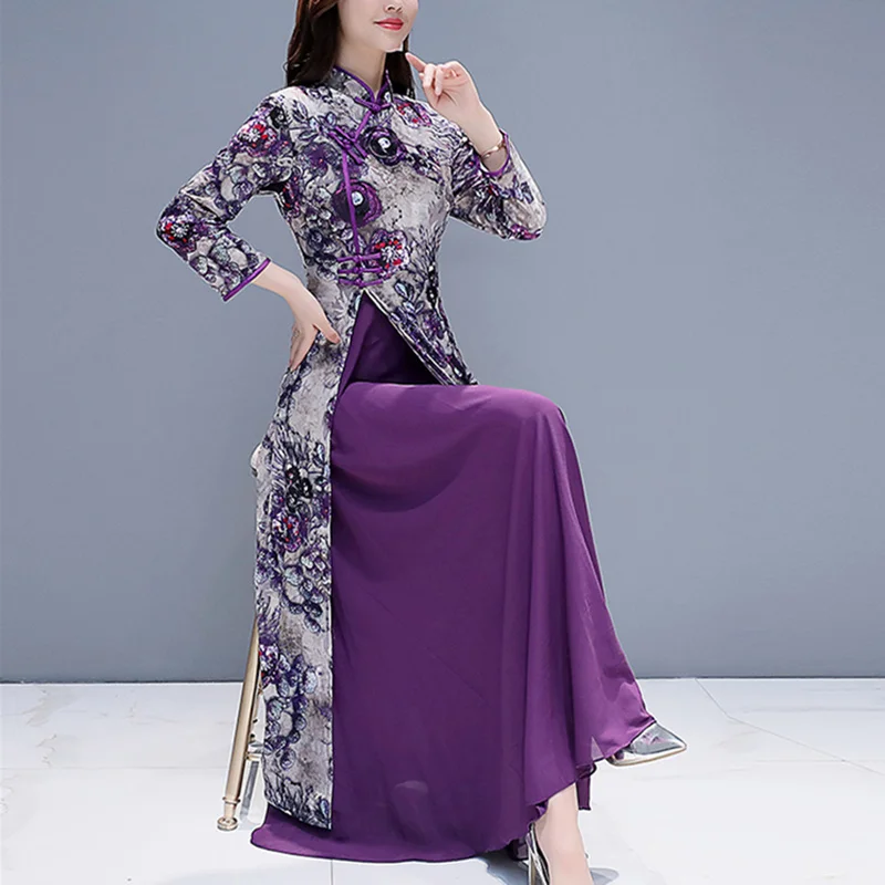 Современное женское длинное платье Qipao из Вьетнама AoDai, весна, элегантные тонкие китайские платья, женское вечернее платье, Размеры S-4XL