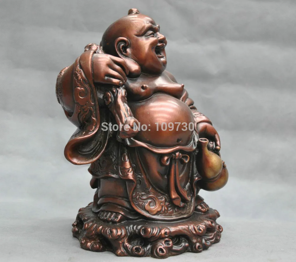 bir 002864 11'' China Laughing Maitreya Buddha Happy Monk Hold Gourd Bronze Statue | Дом и сад