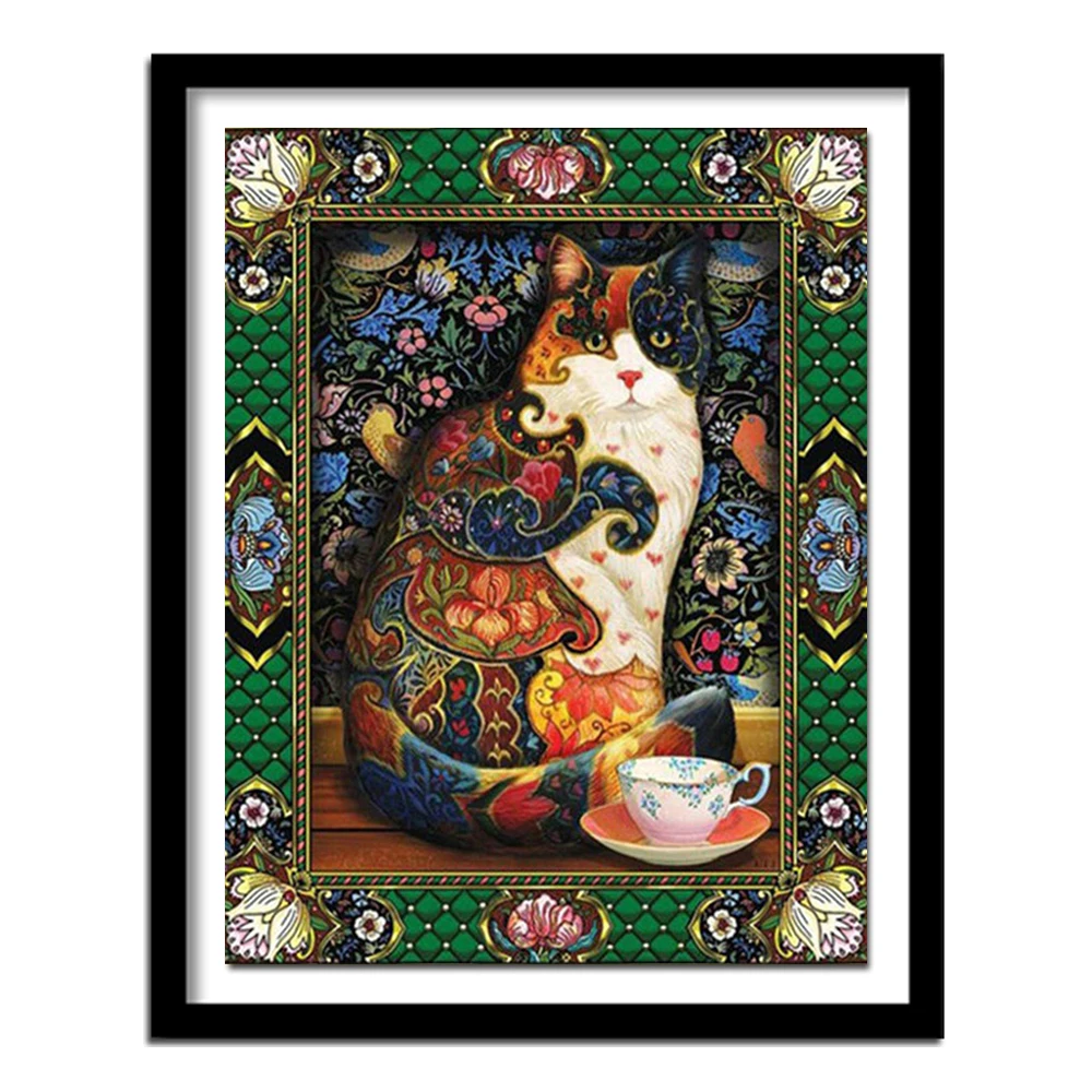 Новый 5D DIY Алмазная картина цветок и кот полная вышивка крестиком красивая кошка