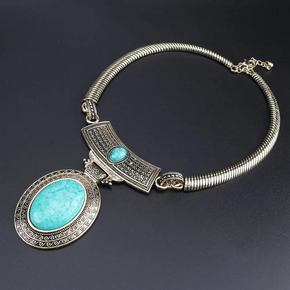 Зеленый камень ретро золотой цвет Женские Ювелирные наборы кулон ожерелье