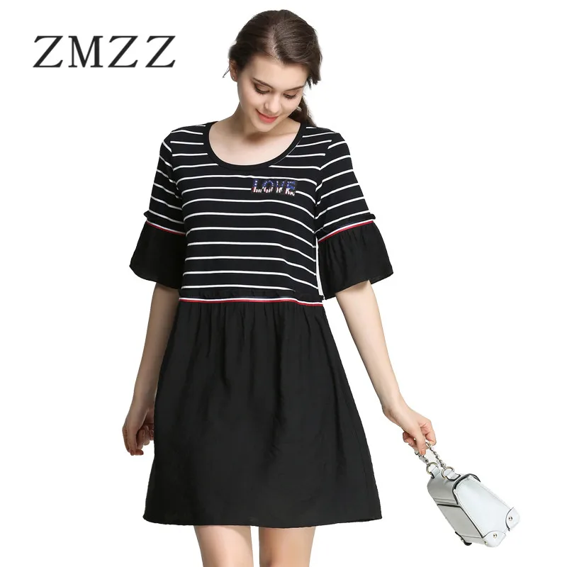 Новый 2017 женская одежда черный и белый вязать полосатый dress сшитые вместе с