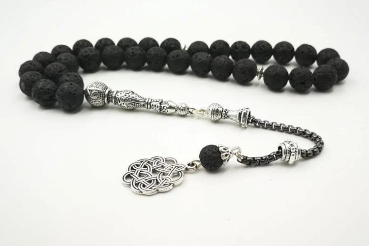 Мужские Tasbih 33 бусины черные натуральные вулканического происхождения браслеты из камней