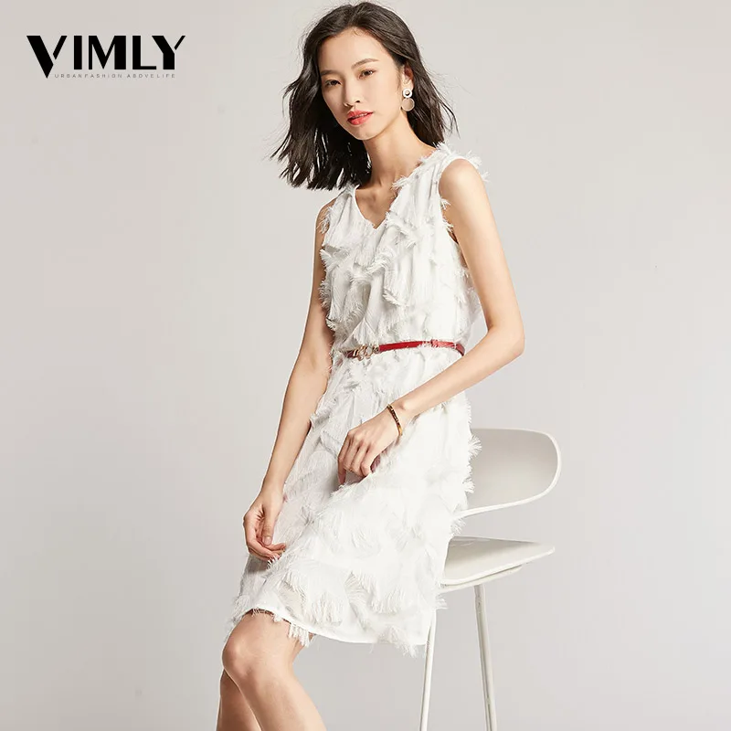 Vimly летнее подиумное платье трапециевидной формы с перьями Vestido элегантное