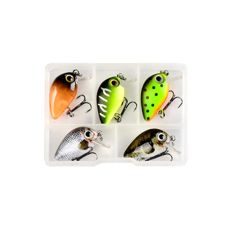 XP5-08 5PCS/Box Crankbait 2.5cm Fly Fishing Lures Topwater Wobblers Quality Mini Swimbait Hard lure Artificial Baits with Plastic Box - Color: XP5-08