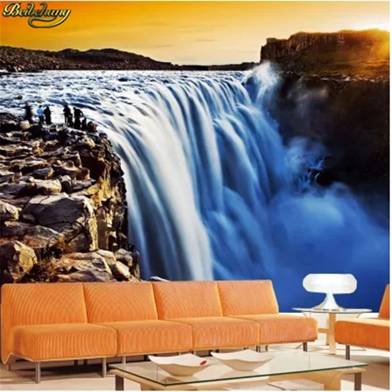 beibehang wall paper Custom photo stereoscopic wallpaper office sofa TV background golden waterfall 3d mural | Обустройство дома