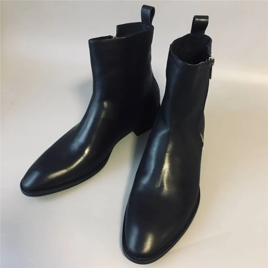 High End Handmade waytt Chelsea Zipper Men genuine Leather Boots Slim Fit Pointed Toe rock | Обувь