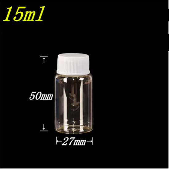 

27x50x14mm 15ml Glass Bottles With Plastic Cap Transparent Small Empty Bottles Jars Cosmetic Containers 50pcs