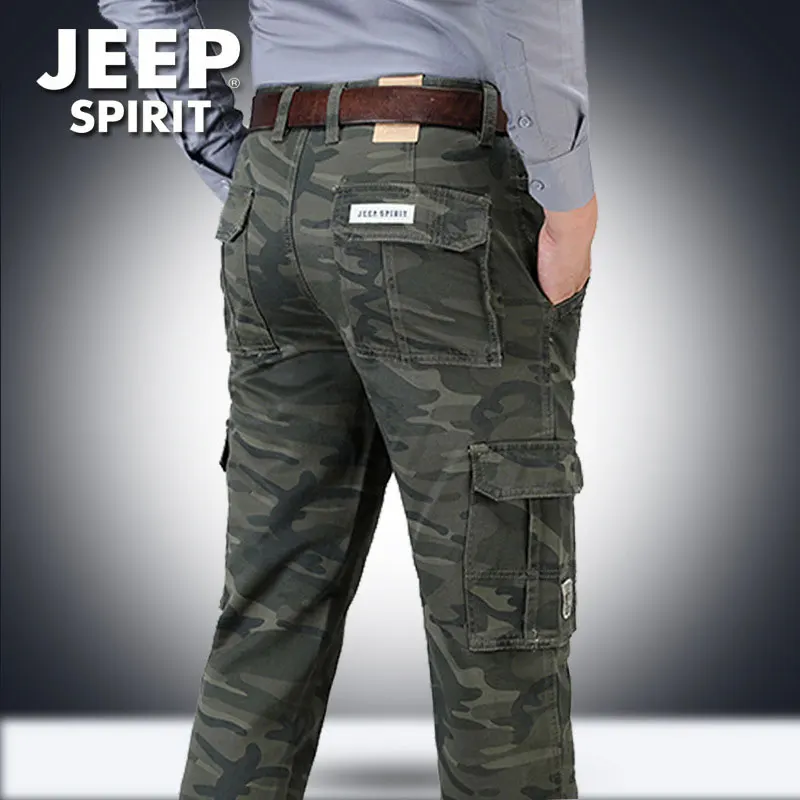 ARMY GREEN Весна осень JEEP Spirit Cargo камуфляжные брюки мужские повседневные военные хлопковые брюки Модные Брюки с карманами 44 Новые - Цвет: ARMY GREEN