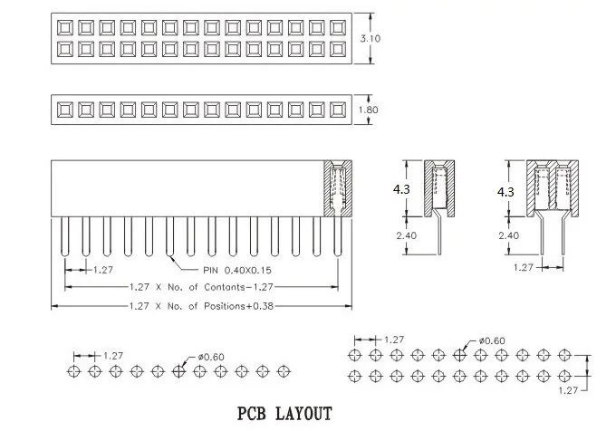 100 шт. 0 050 &quot1 27 мм розетка гнездовой разъем PCB Header 6 8 10 12 14 16 20 24 26 30 40 50 60 80 Pin сквозные