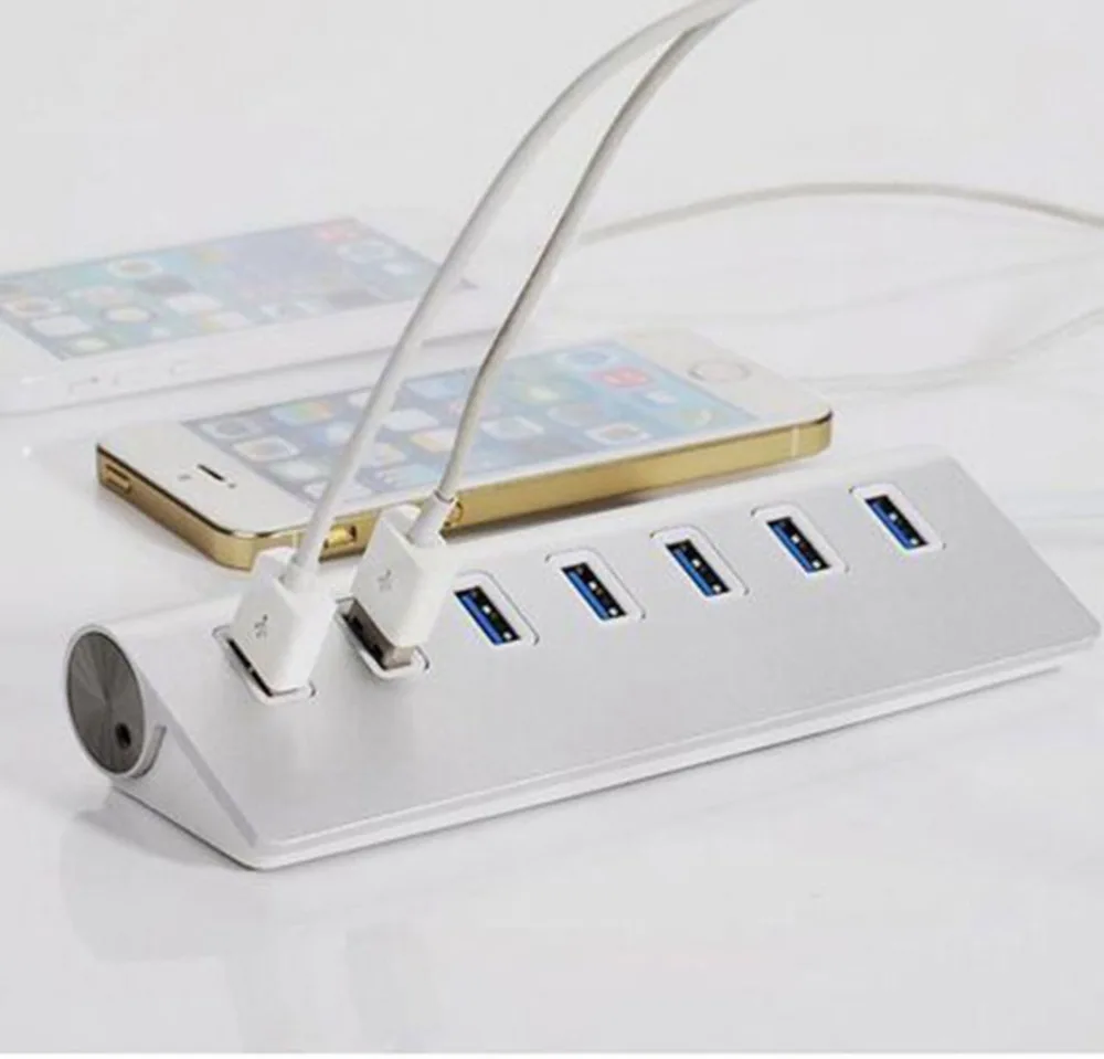 Leadzoe USB 3.0 концентратор 7-Порты и разъёмы Портативный высокое Скорость Алюминиевый