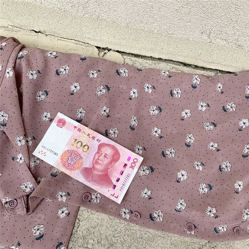 Женская блузка с длинным рукавом осенняя винтажная цветочным принтом на