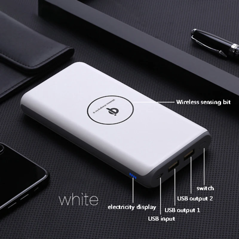 Беспроводное зарядное устройство 20000 мАч портативное для смартфонов 2 USB