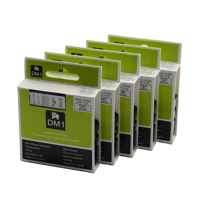 5 шт. Dymo 18443 9 мм IND Rhino пластиковые этикетки ленты совместимы с Перманентная