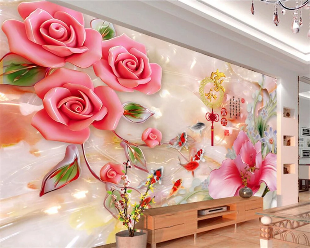 

Beibehang Custom wallpaper and rich jade carving yulan roses photo wallpaper bedroom 3 d TV sitting room wallpaper for walls 3 d