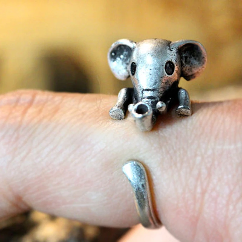Женское кольцо со слоном регулируемое с черным кристаллом 12 шт./лот|jewelry ring