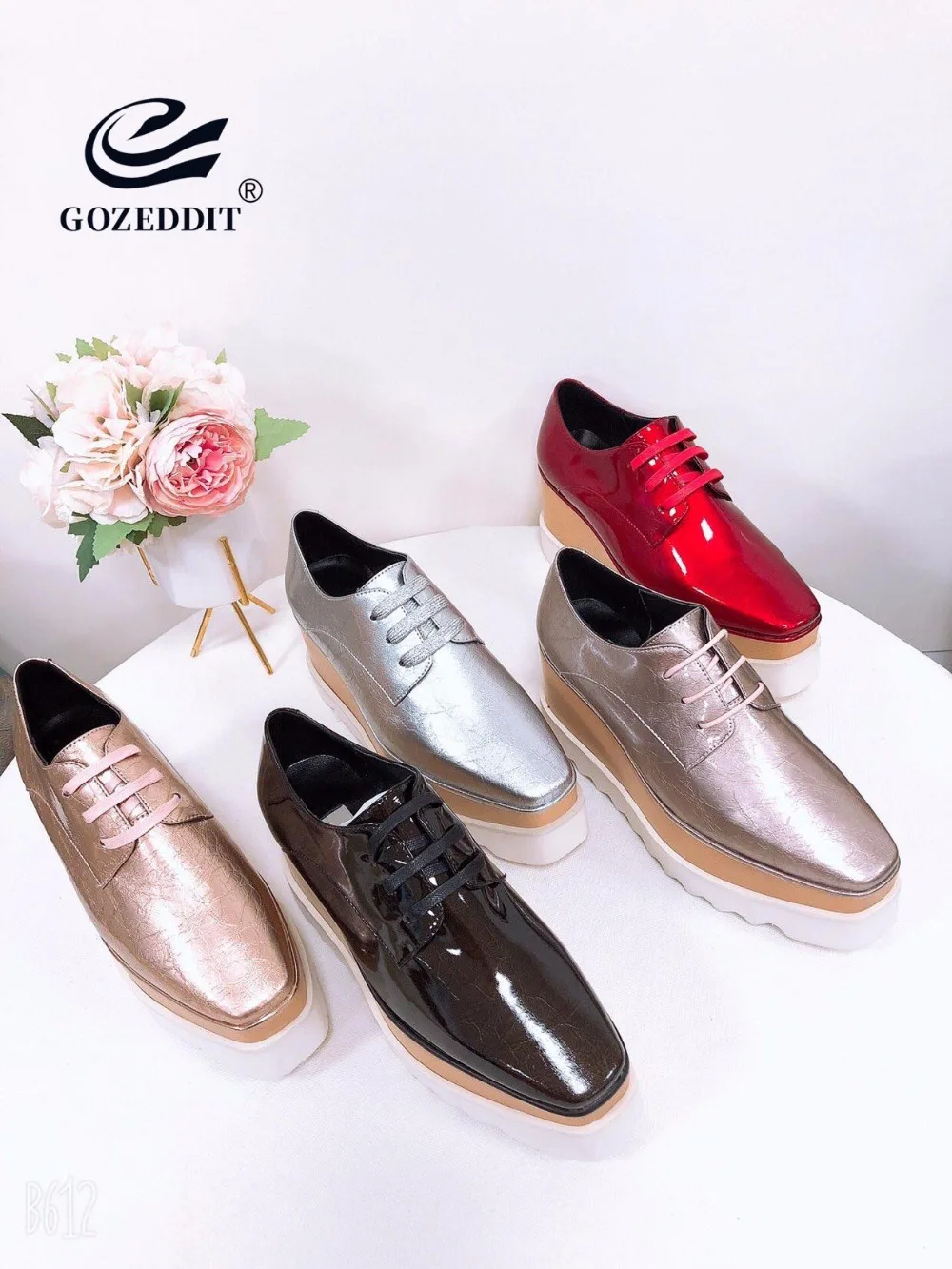 GOZEDDIT/Модная обувь на танкетке кожаные кроссовки шнуровке женская повседневная