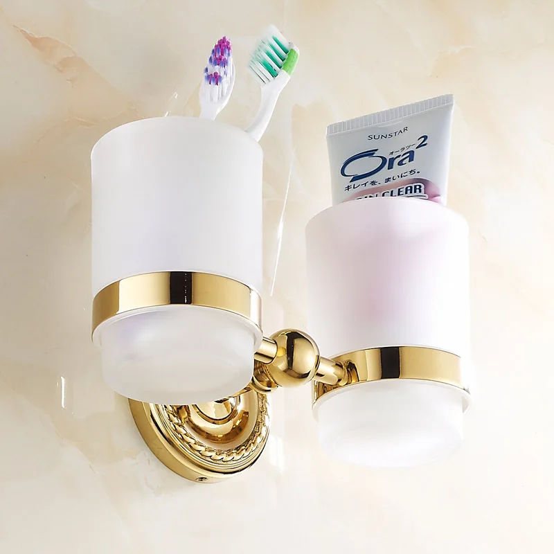 Позолоченные аксессуары для ванной двойной подстаканники держатели зубных