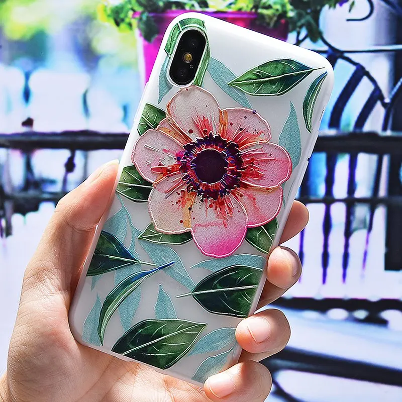 3D силиконовые милосердия цветочный чехол для iPhone 6 s 7 XS 8 Plus X XR MAX мягкий